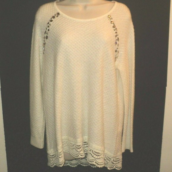 Chico's Sweaters - Chico's Sweater Pullover Size 1 (M) Cream, Beaded